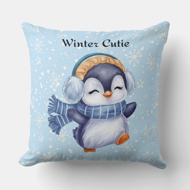 Winter Cutie | Cute Penguin Decorative Pillow Kudde (Framsida)