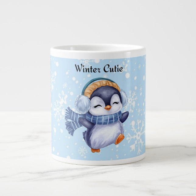 Winter Cutie | Söt Pingvin Vinter Kaffe Mugg Jumbo Mugg (Framsidan)