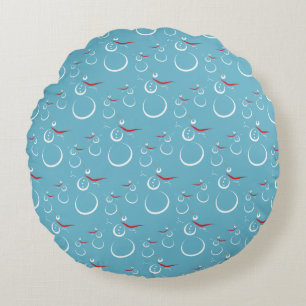 Winter Cyan Cute Snögubbe-familjen Mönster Rund Kudde