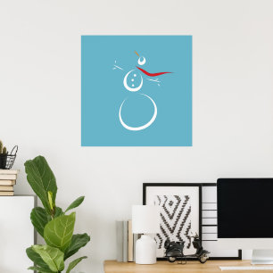 Winter Cyan Cute Snögubbe Poster