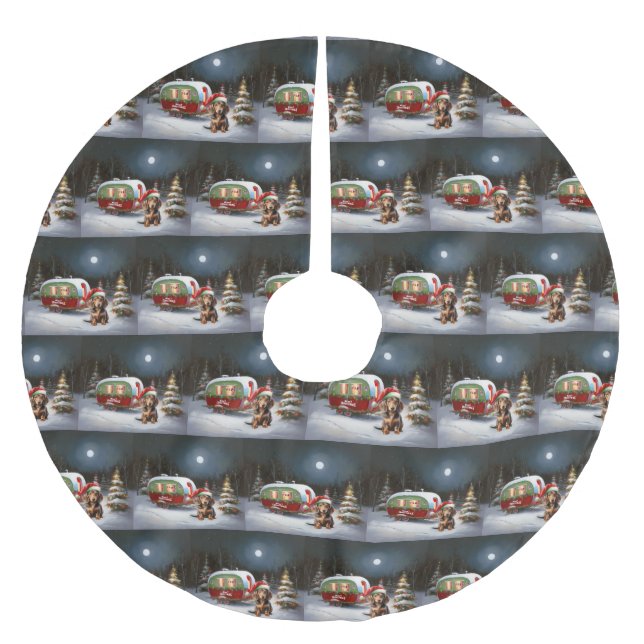 Winter Dachshund Caravan jul Äventyr Julgransmatta Borstad Polyester (Framsidan)