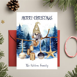 Winter Dam Gnome Blue Forest God jul Julkort