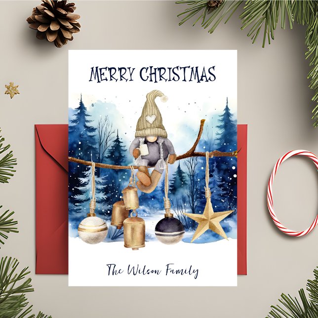 Winter Dam Gnome Blue Forest God jul Julkort (Skapare uppladdad)