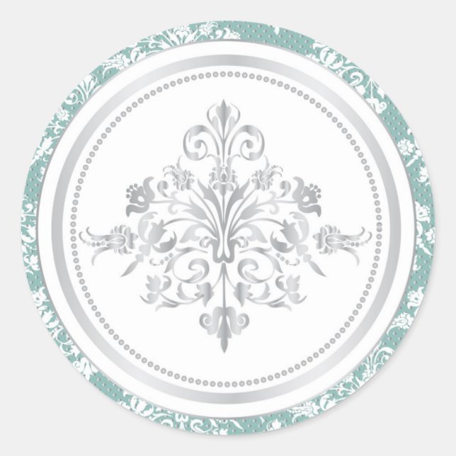 Winter Damask Sticker Runt Klistermärke (Framsida)