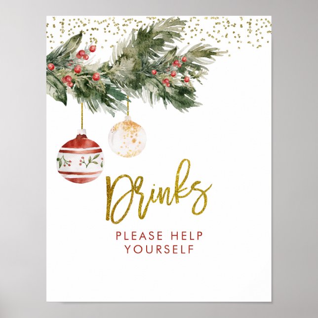 Winter Deck the Halls Möhippa Drinks Sign Poster (Framsidan)