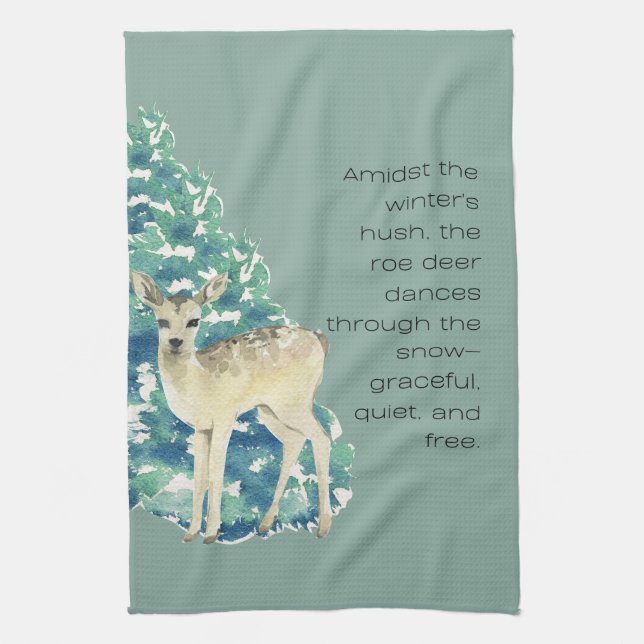Winter Deer in the Snow – Wildlife Art Home Decor Kökshandduk (Vertikal)