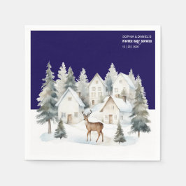 Winter Deer in Village Watercolor Baby Shower Pappersservett