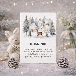 Winter Deer in Village Watercolor Baby Shower Tack Kort