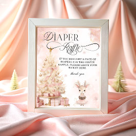 Winter Diaper Raffle baby Hjort  Rosa Guld Poster