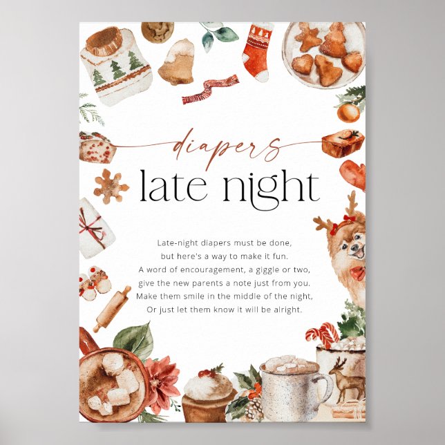 Winter Diapers Late Night Baby Shower Poster (Framsidan)