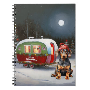 Winter Doberman Caravan jul Äventyr Anteckningsbok