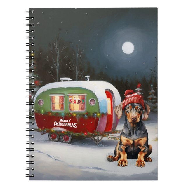 Winter Doberman Caravan jul Äventyr Anteckningsbok (Framsidan)