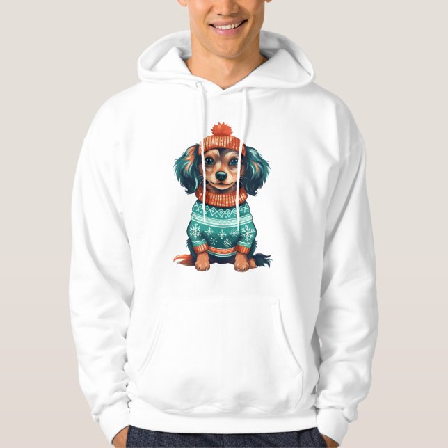 Winter Doggie Sweater Vibes Hoodie (Framsida)