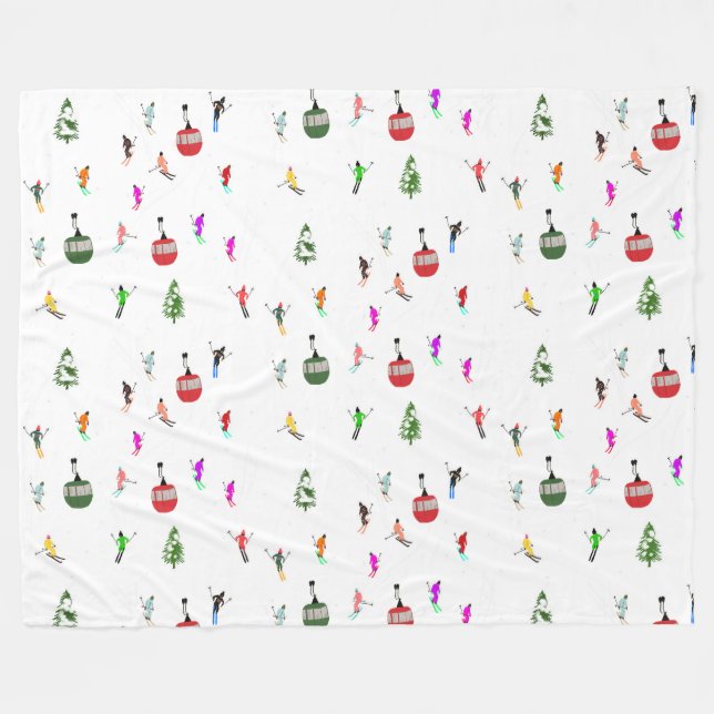 Winter Downhill Skiers Skiing Mönster Fleecefilt (Framsidan (Horisontell))