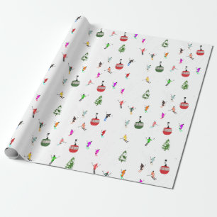 Winter Downhill Skiers Skiing Mönster Presentpapper