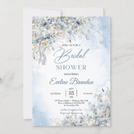 Winter dusty blåa blommor elfenbensjukalyptus ro e inbjudningar