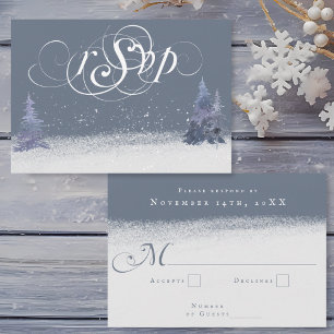 Winter Dusty Blue and White Woodland Bröllop OSA Kort