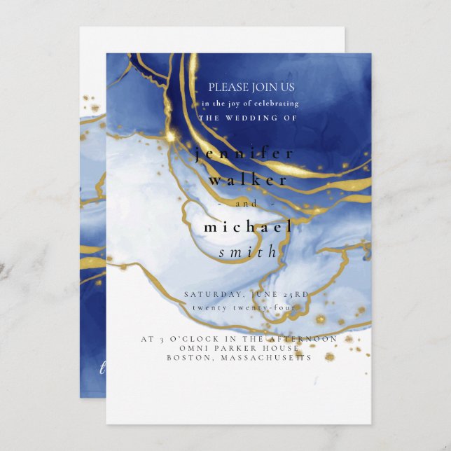 Winter Dusty Blue Mountain Minimalist Bröllop Inbjudningar (Fram/baksida)