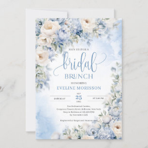 Winter Dusty Blue och Ivory Flowers Möhippa brunch Inbjudningar