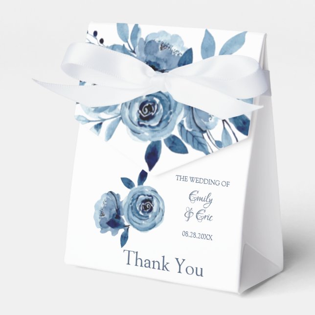 Winter Dusty Blue Peony Wedor Favor Box Presentaskar (Framsidan Sidan)