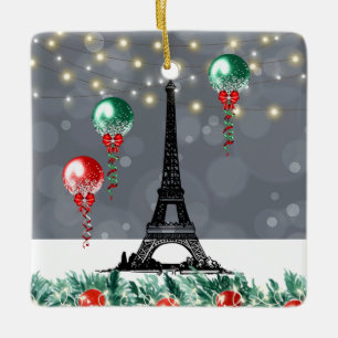 Winter Eiffel Torn, Natt, julballonger Julgransprydnad Keramik