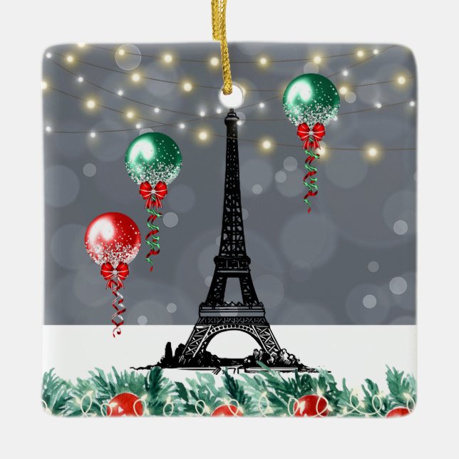 Winter Eiffel Torn, Natt, julballonger Julgransprydnad Keramik (Framsida)