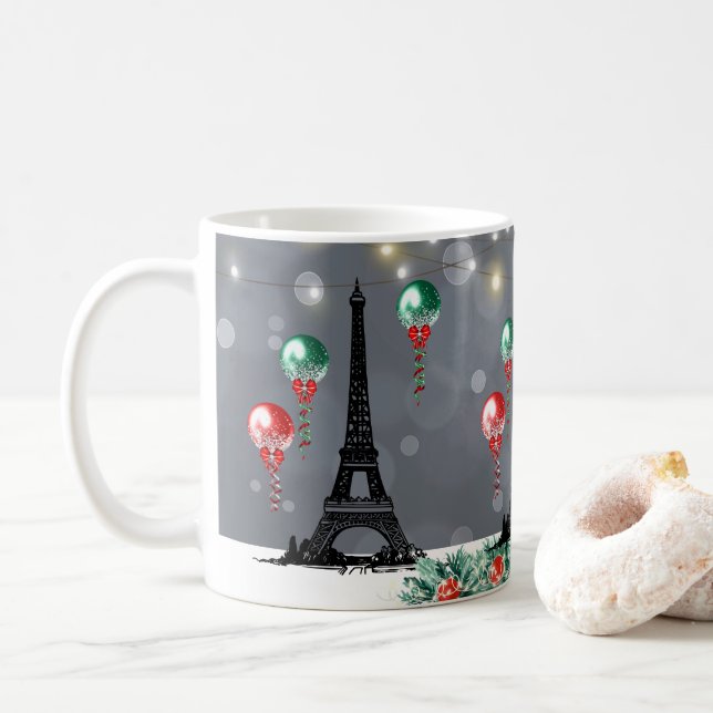 Winter Eiffel Torn, Natt, julballonger Kaffemugg (Med munk)