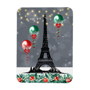 Winter Eiffel Torn, Natt, julballonger Magnet