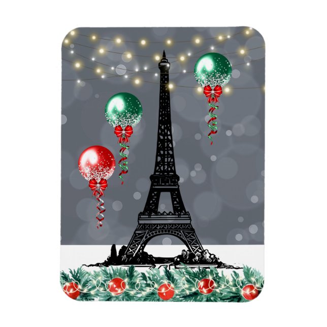 Winter Eiffel Torn, Natt, julballonger Magnet (Vertikal)