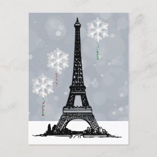 Winter Eiffel Torn, Snowflake Balloons jul Helg Vykort