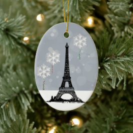 Winter Eiffel Torn, Snowflake Balloons jul Julgransprydnad Keramik