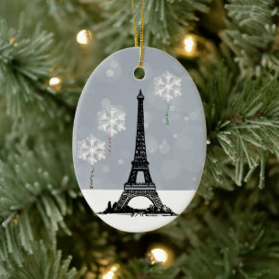 Winter Eiffel Torn, Snowflake Balloons jul Julgransprydnad Keramik
