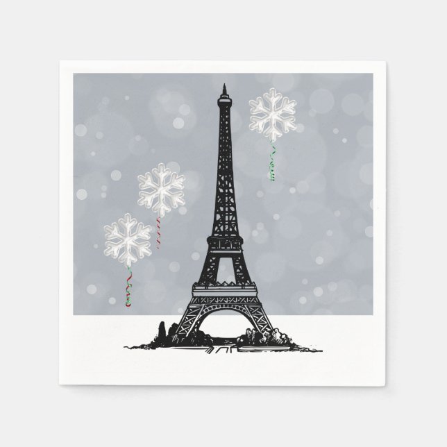Winter Eiffel Torn, Snowflake Balloons jul Pappersservett (Framsidan)
