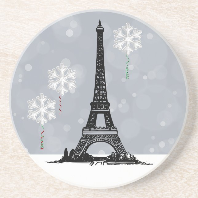 Winter Eiffel Torn, Snowflake Balloons jul Underlägg (Framsidan)