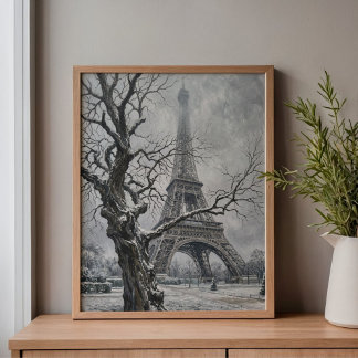 Winter Eiffel Tower Tree Branches Art Canvastryck