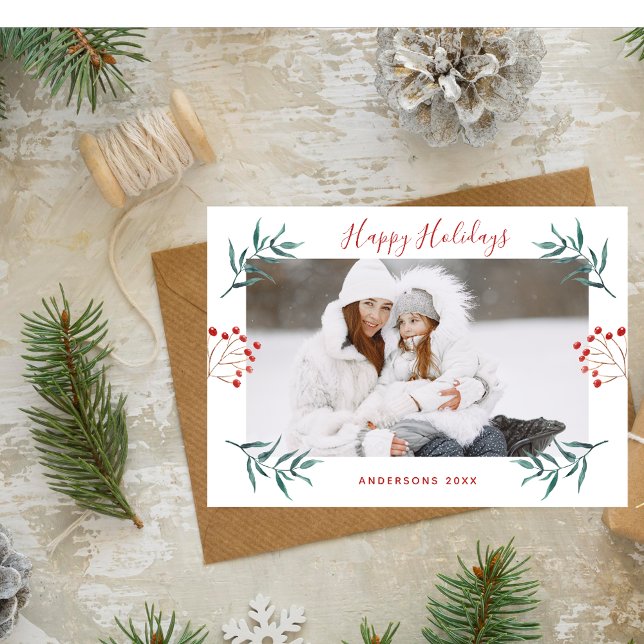Winter Elegant & Botanical Christmas Family Name Julkort (Skapare uppladdad)