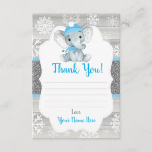 Winter Elephant Blue Boy Tack, tack... Tilläggskort
