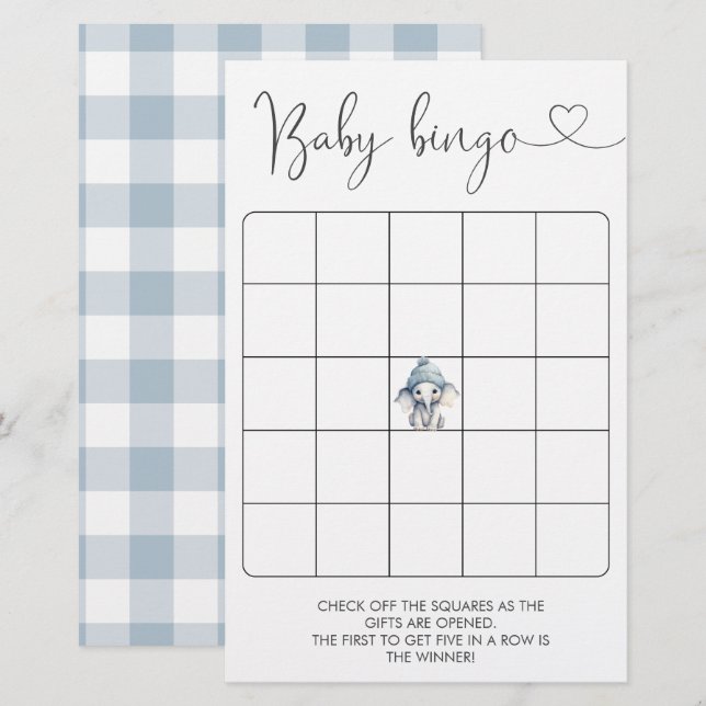 Winter Elephant Boy Baby Bingo Game (Fram/baksida)