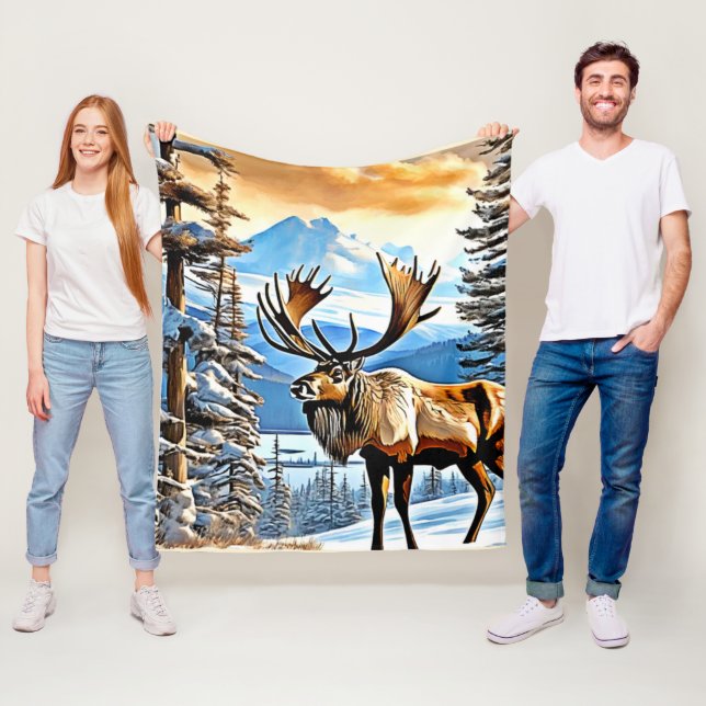 Winter Elk Majesty Design Fleecefilt (På plats)