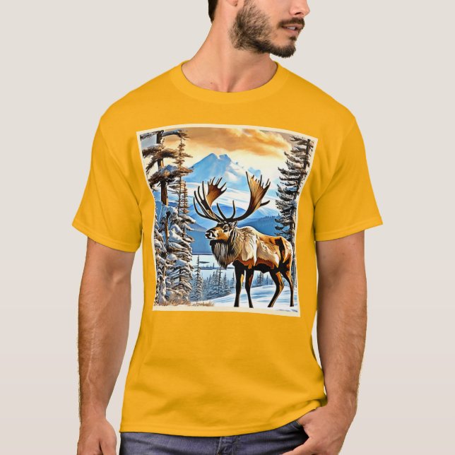 Winter Elk Majesty Design T Shirt (Framsida)