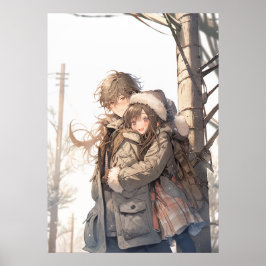 Winter Embrace: Anime Kärlek i Snowfall Poster