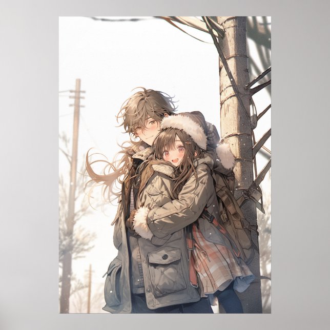 Winter Embrace: Anime Kärlek i Snowfall Poster (Framsidan)
