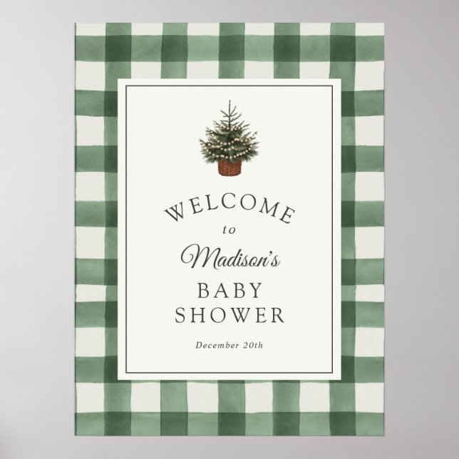 Winter Evergreen and Plaid Baby Shower Welcome Poster (Framsidan)