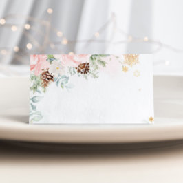 Winter evergreen blush pink food place cards kort