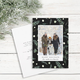 Winter Evergreen Foliage Photo Black Helgdag Card Julkort