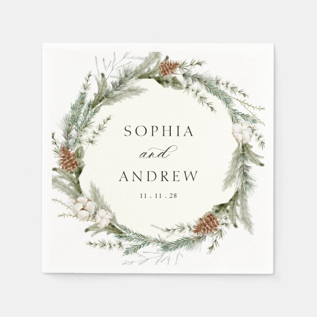Winter Evergreen och Cotton Bröllop Pappersservett (Framsidan)