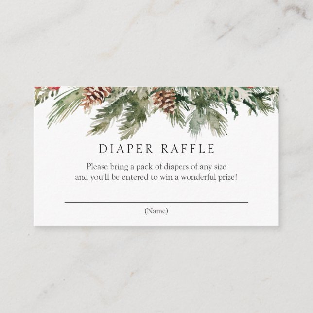 Winter Evergreen och Pinecones Diaper Raffle Tilläggskort (Framsida)
