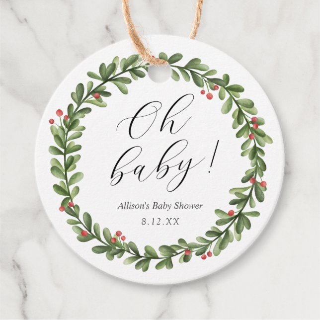 Winter Evergreen Oh Baby Shower Gåvor Etiketter (Framsida)