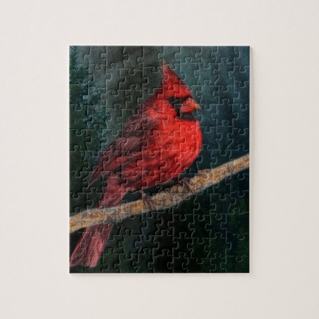 Winter Evergreen Primitive jul Red Cardinal Pussel (Vertikal)