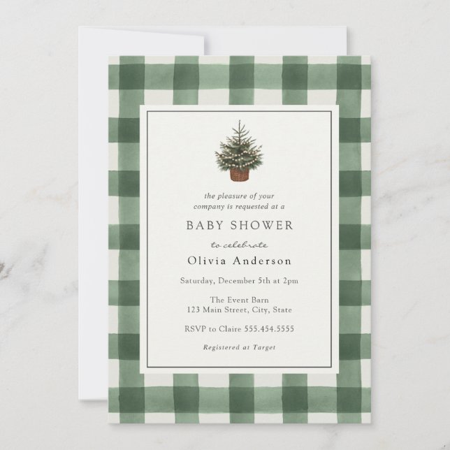 Winter Evergreen Träd Grönt Play Baby Shower Inbjudningar (Framsida)